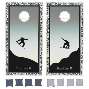 Snow Boarding Pebble Black White Cornhole Set