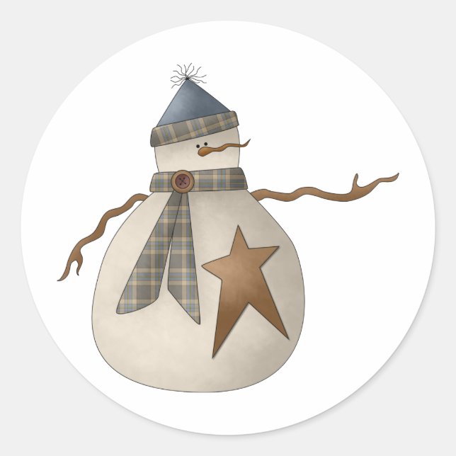 Snow Bobbins · Snowman with Star Classic Round Sticker (Front)