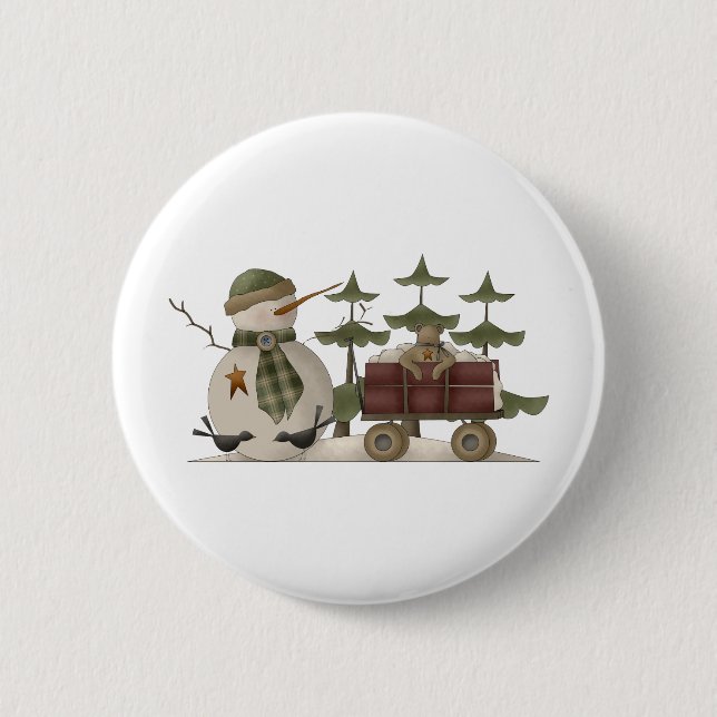 Snow Bobbins · Snowman With Wagon Pinback Button (Front)