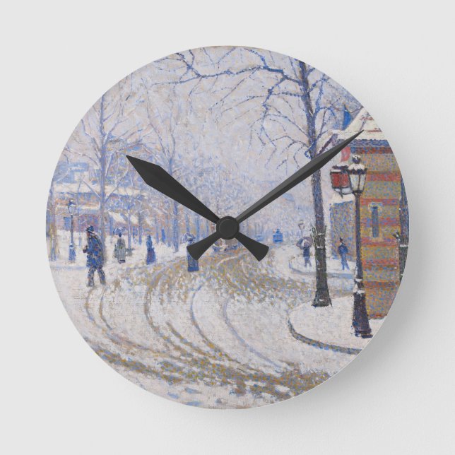 Snow, Boulevard de Clichy, Paris, 1886 Round Clock (Front)