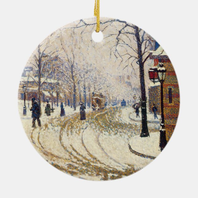 Snow, Boulevard de Clichy, Paris by Paul Signac Ceramic Ornament (Back)