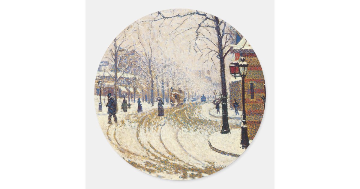 Signac Snow Snow, Boulevard de Clichy, Paris by Paul Signac Classic Round Sticker ...