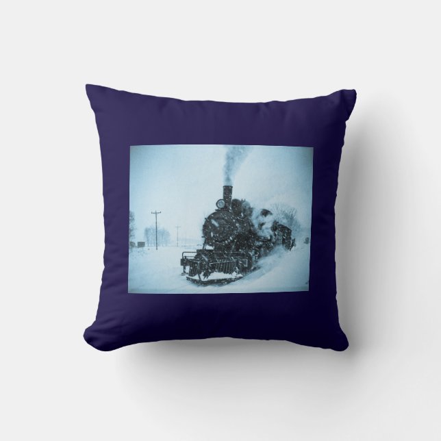 Snow Bound Train Vintage Winter Railroad Throw Pillow (Front)