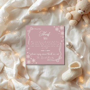 Snow Bow pink baby Labor Delivery NICU Hospital Thank You Card