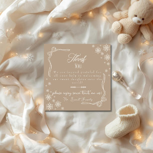 Snow Bow Taupe baby Labor Delivery NICU Hospital Thank You Card