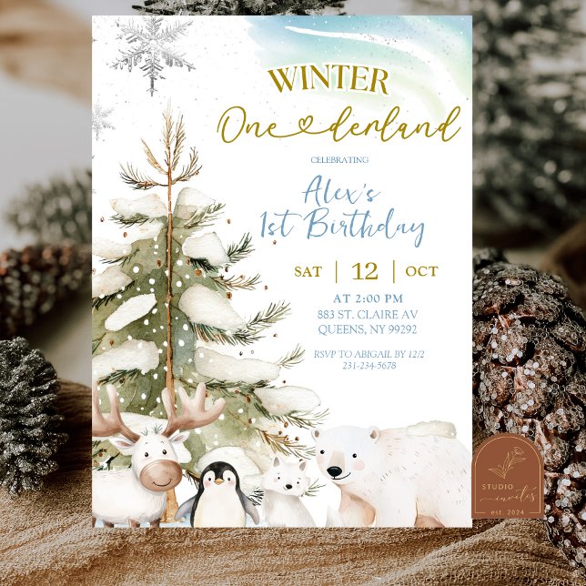 Snow Boy Winter Arctic Animal First Birthday Invitation (Creator Uploaded)