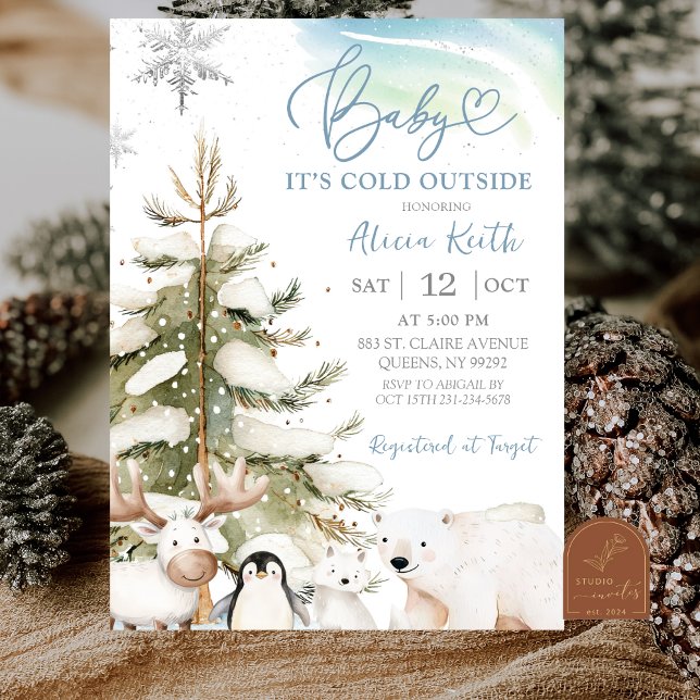 Snow Boy Winter Arctic Animals Baby Shower Invitation (Creator Uploaded)
