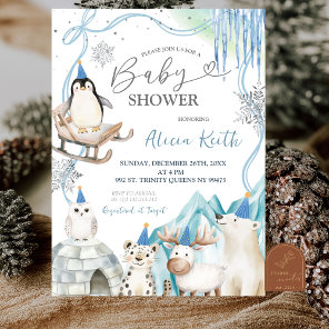 Snow Boy Winter Arctic Animals Baby Shower Invitation