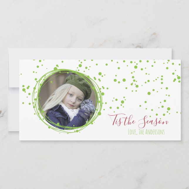 Snow Bubbles Holiday Wreath Photo Card (Front)