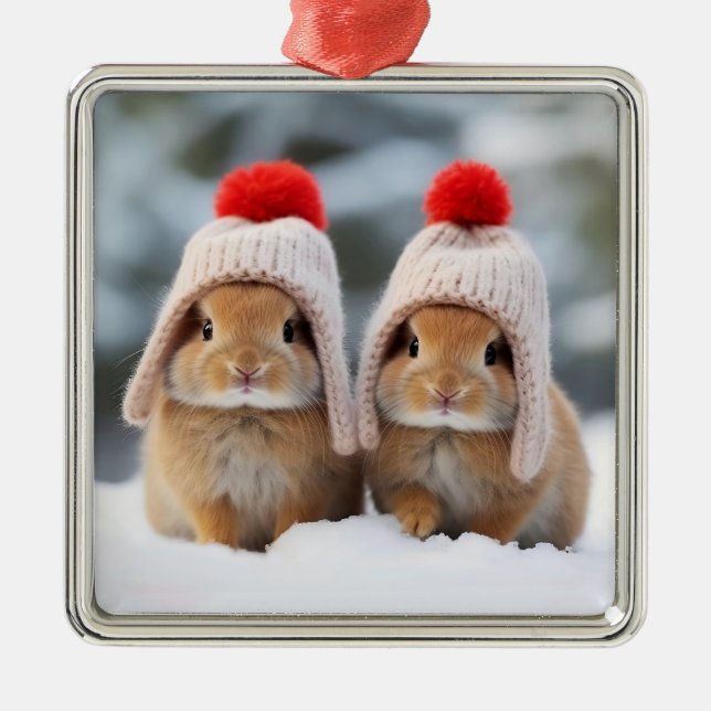 Snow Bunnies Christmas Ornament (Front)