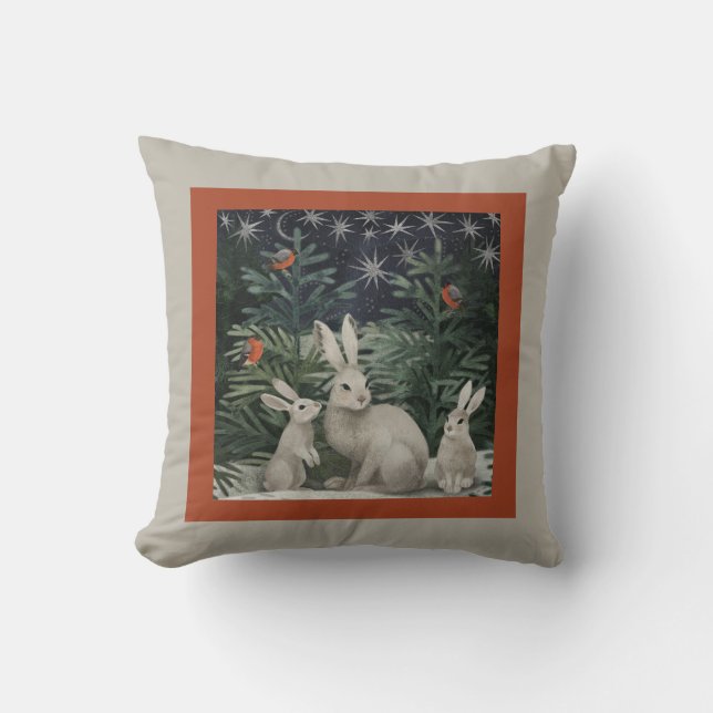Snow Bunnies; Holiday  Throw Pillow (Front)