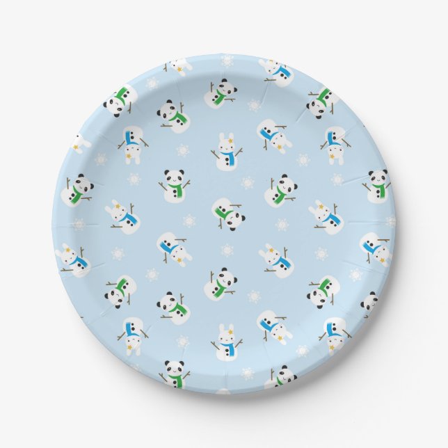 Snow Bunnies & Snow Pandas Paper Plates (Front)