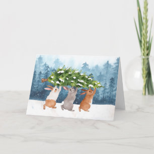 Snow Bunnies Watercolor Christmas Card