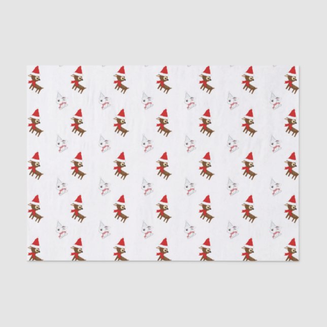 Snow Bunny and Reindeer Christmas Art Pattern Tissue Paper (Front)