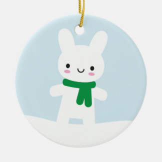 Snow Bunny & Bear - Double Sided Ceramic Ornament