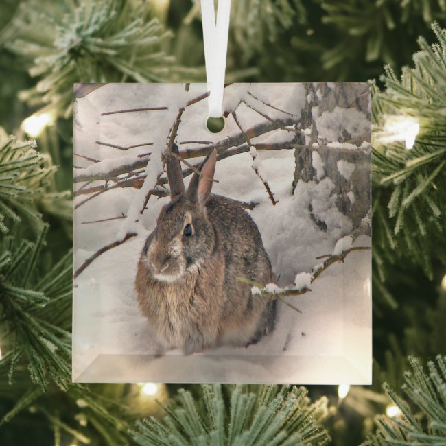 Snow Bunny Christmas Beveled Glass Ornament