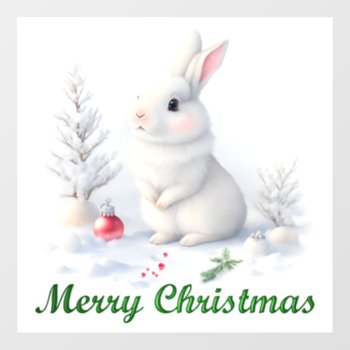 Snow Bunny Merry Christmas Window Cling by ChristmasTimeByDarla at Zazzle