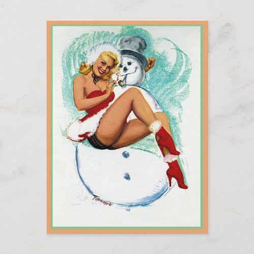 Snow Bunny Pin up Girl postcard 