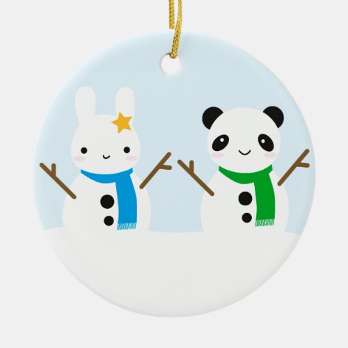 Snow Bunny  Snow Panda Ceramic Ornament