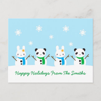 Snow Bunny & Snow Panda Christmas Postcard