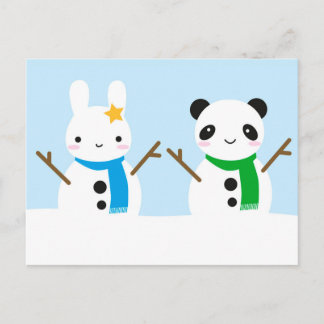 Snow Bunny & Snow Panda Postcard