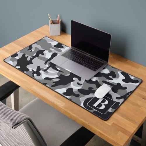 Snow Camo Personalized Modern Monogram Camouflage Desk Mat