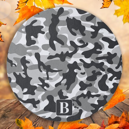 Snow Camo Personalized Modern Monogram Camouflage Outdoor Rug