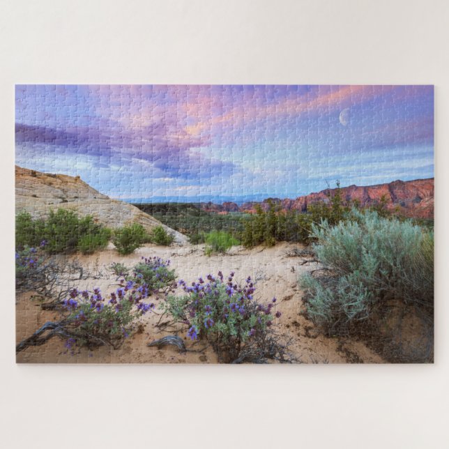 Snow Canyon Sunrise Wildflowers Landscape Photo Jigsaw Puzzle (Horizontal)