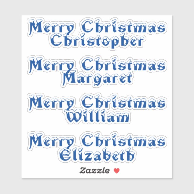 Snow-Capped Blue Typography Merry Christmas Name Sticker (Sheet)