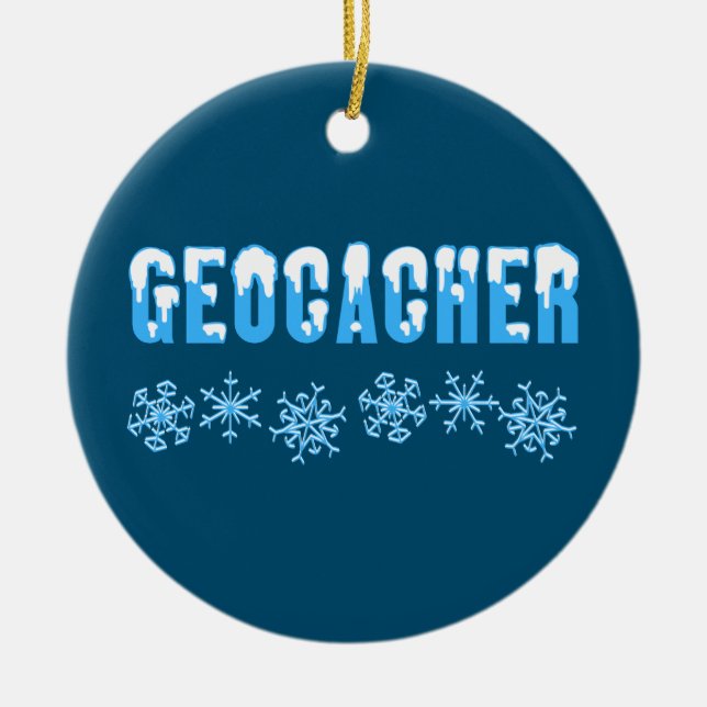 Snow Capped Geocacher Ceramic Ornament (Front)