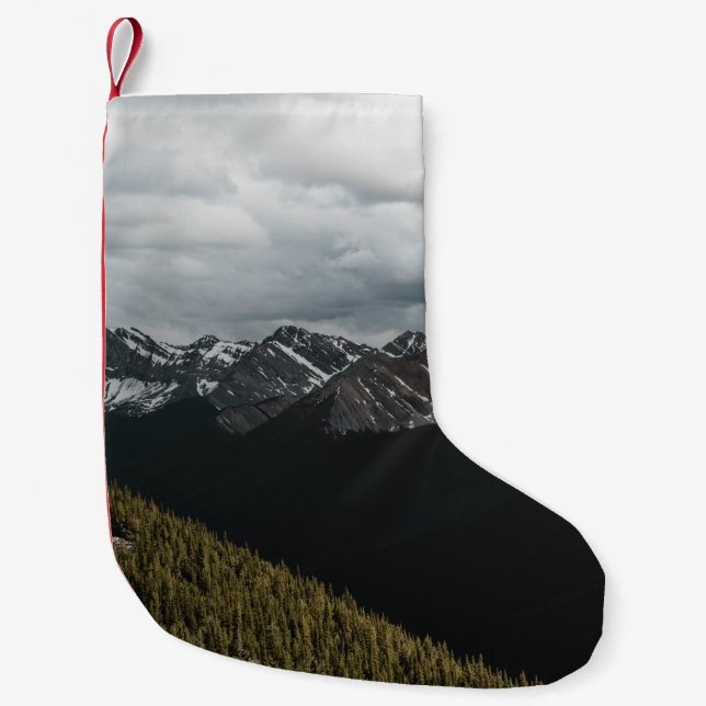 SNOW-CAPPED GRAY ROCKY MOUNTAIN UNDER CLOUDY SKY D SMALL CHRISTMAS STOCKING (Front)
