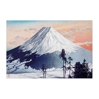 Snow-Capped Mount Fuji at Sunrise – Vintage Japane Acrylic Print