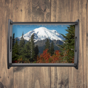 Snow Capped Mount Rainier Photo Serving Tray