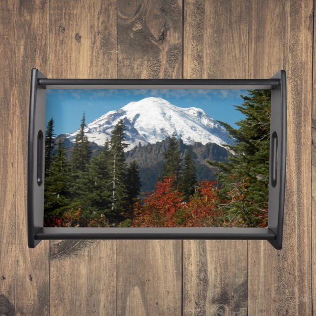 Snow Capped Mount Rainier Photo Serving Tray (In Situ)