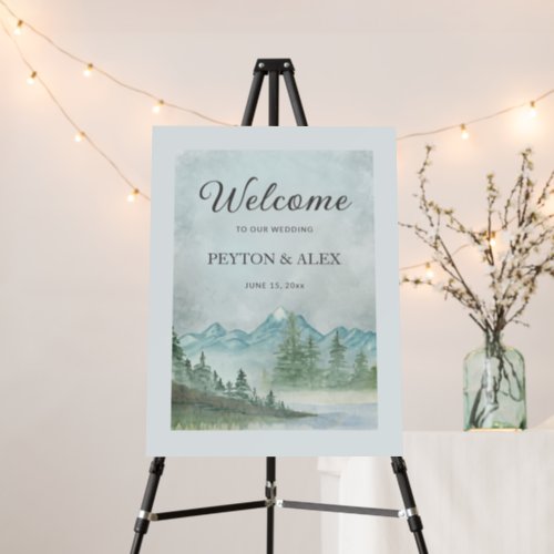 Snow Capped Mountain Lake Painting Wedding Welcome Foam Board