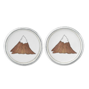 Snow Capped Mountain Pine Tree Sun Camp Outdoor Cufflinks