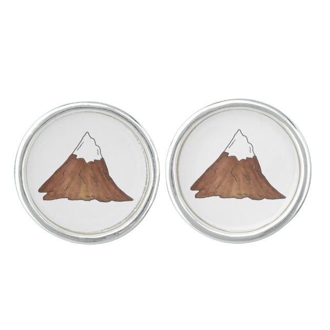 Snow Capped Mountain Pine Tree Sun Camp Outdoor Cufflinks (Front)