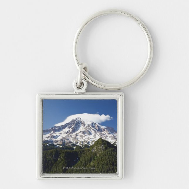 Snow Capped Mountain with Blue Sky & Forest Keychain (Front)