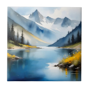 Snow capped mountains and a lake ceramic tile