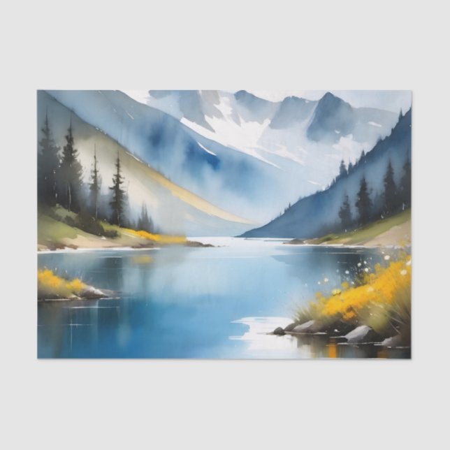 Snow capped mountains and a lake tissue paper (Front)