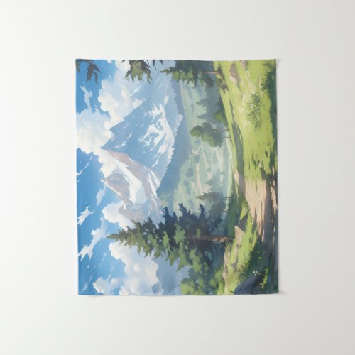 Snow_Capped Mountains and Lush Green Forest Tapestry