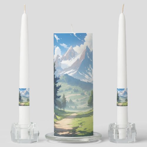 Snow_Capped Mountains and Lush Green Forest Unity Candle Set