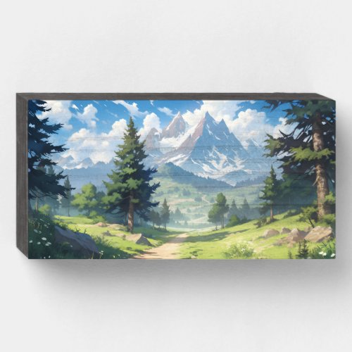 Snow_Capped Mountains and Lush Green Forest Wooden Box Sign