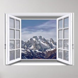 Snow Capped Mountains Fake Window 3D Poster