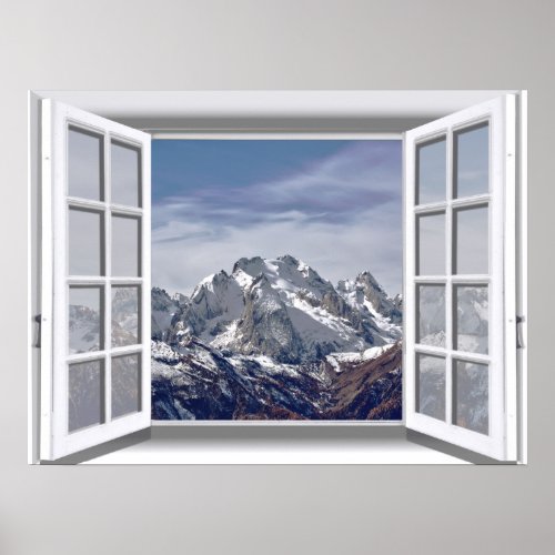 Snow Capped Mountains Fake Window 3D Poster
