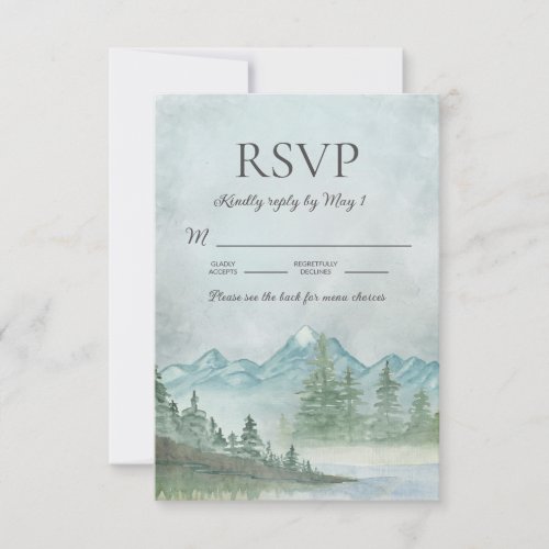 Snow Capped Mountains Lake Menu Wedding RSVP