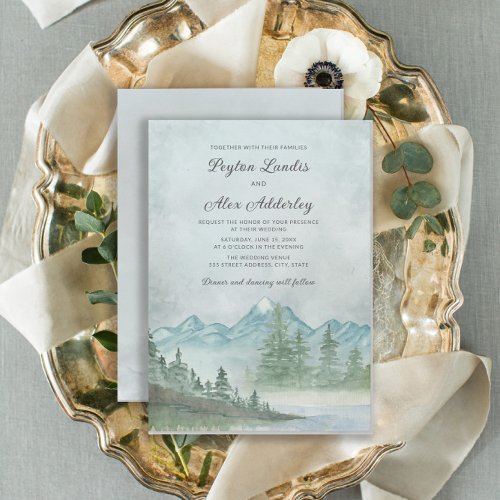 Snow Capped Mountains Lake Painting Wedding Invitation