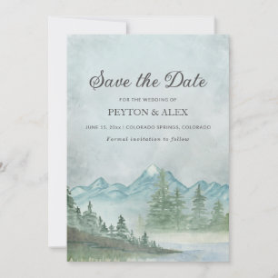 Snow Capped Mountains Lake Painting Wedding Save Save The Date
