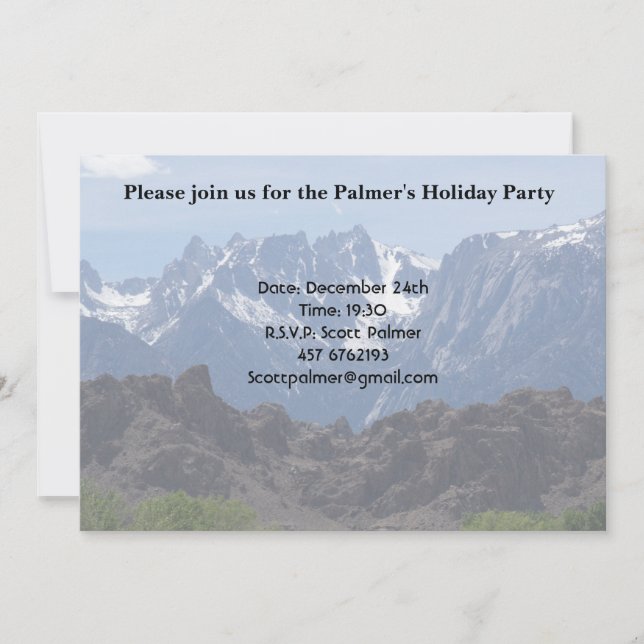 Snow capped mountains of Lone Pine     Invitation (Front)