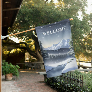 Snow Capped Mountains With Stream Welcome House Flag